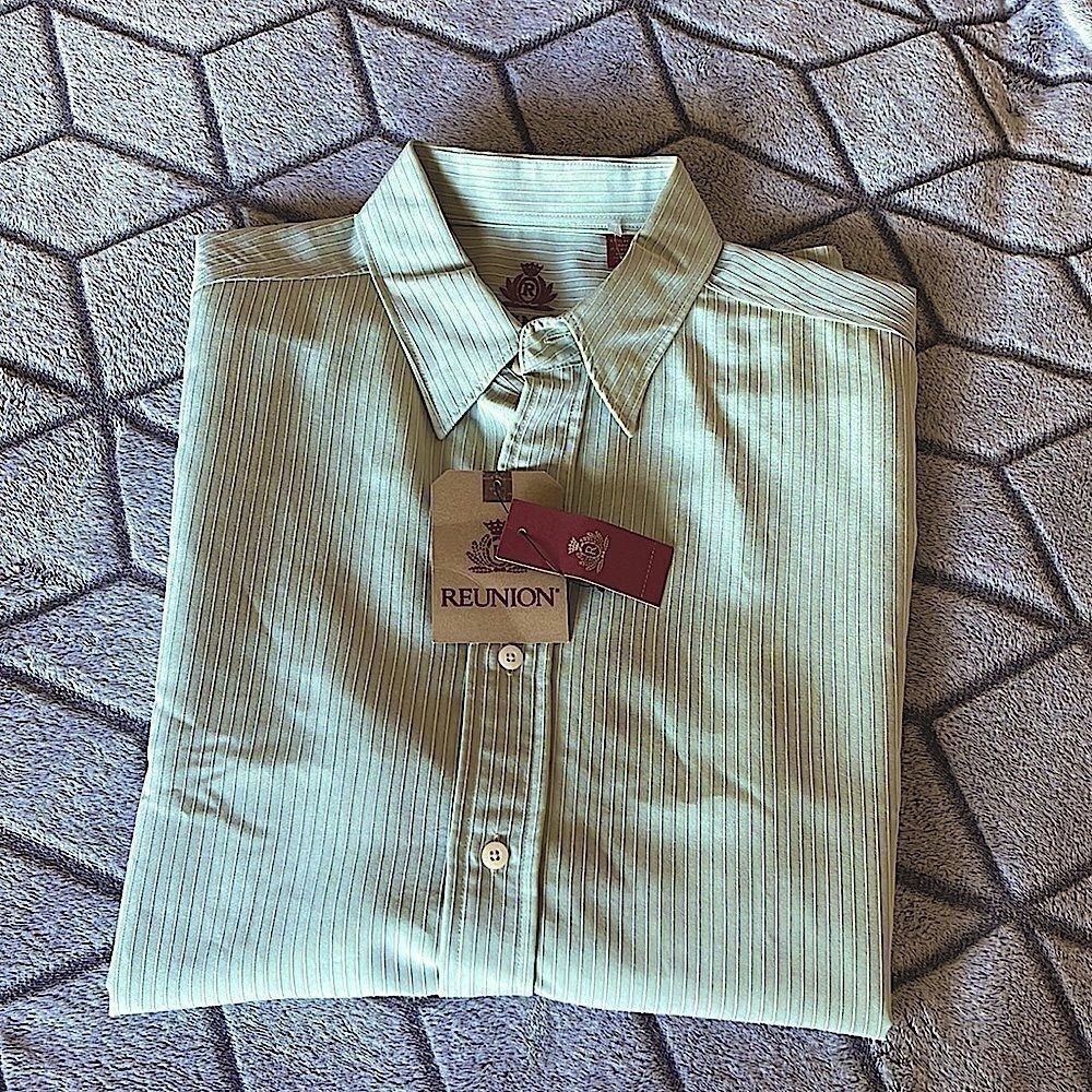 NWT REUNION Button down Shirt. Mint‎ Green w/white striping. Size Large - Picture 3 of 10